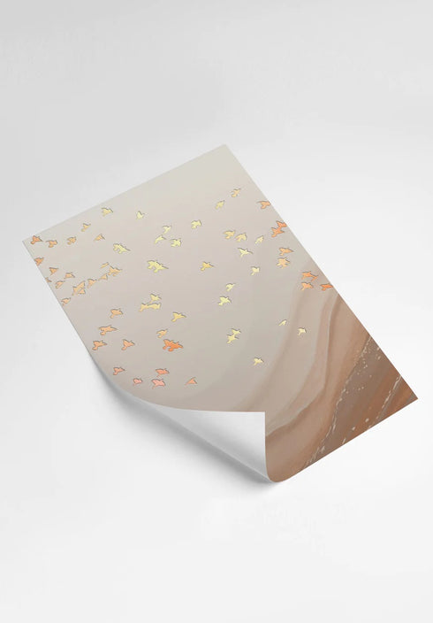 Caramel Birds Real Rose Gold Set Of 3 Posters 50x70cm